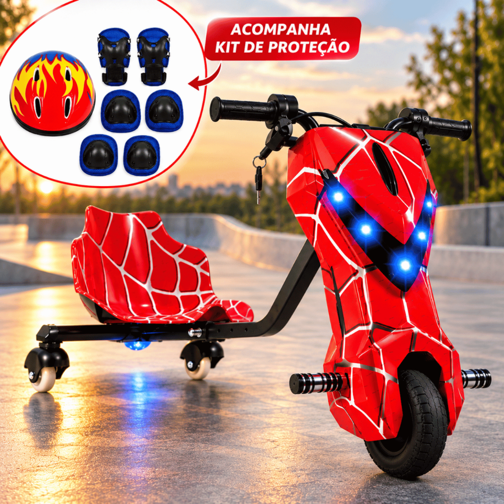 Patinete Triciclo Infantil Elétrico Drift 250w 36v Bluetooth + Kit de Segurança