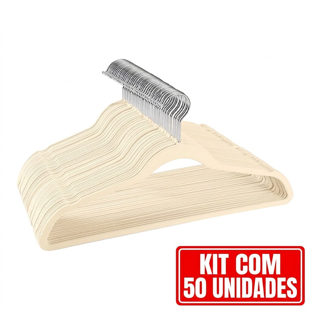 Kit Cabides Veludo Para Roupas Adulto 50 Unidades Fino Resistente - Bege