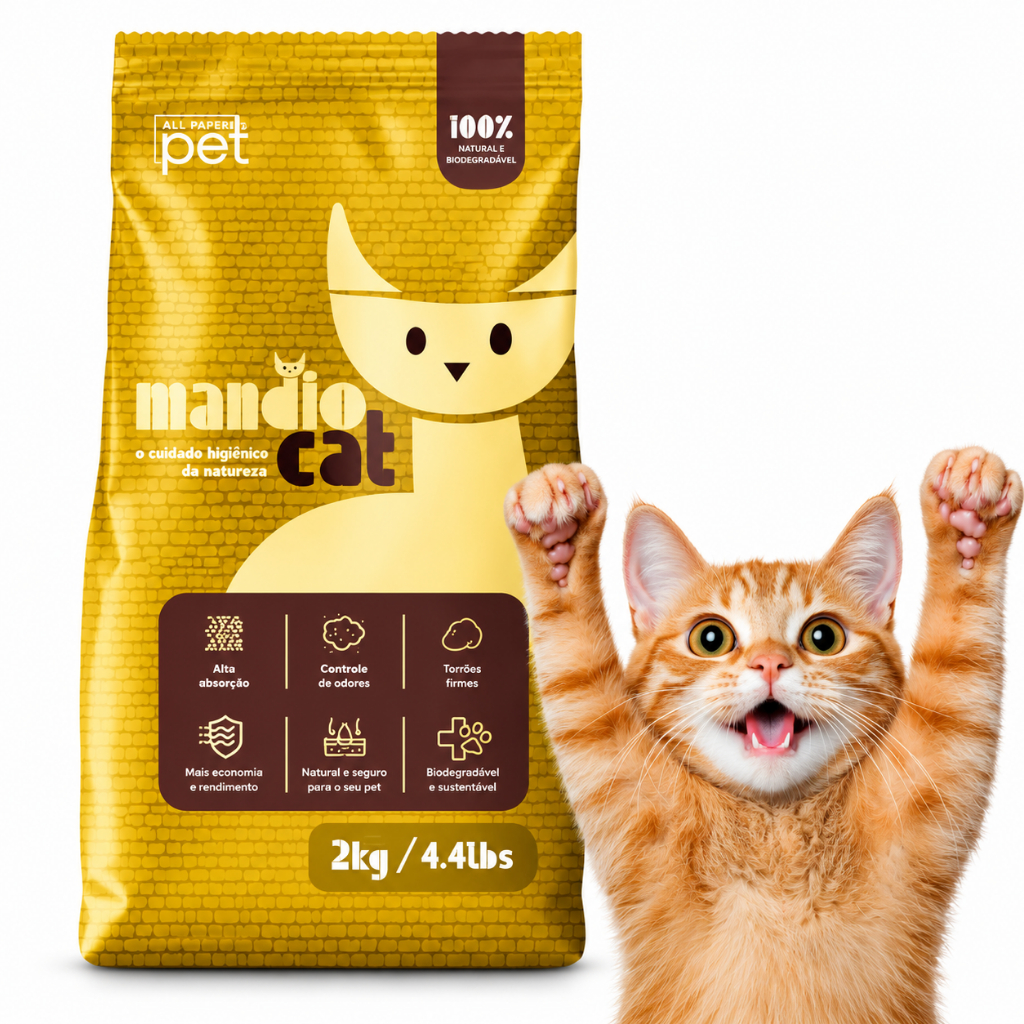 Areia de Gato Mandiocat Mandioca Biodegradável 4 a 12 KG Escolha Seu Pacote