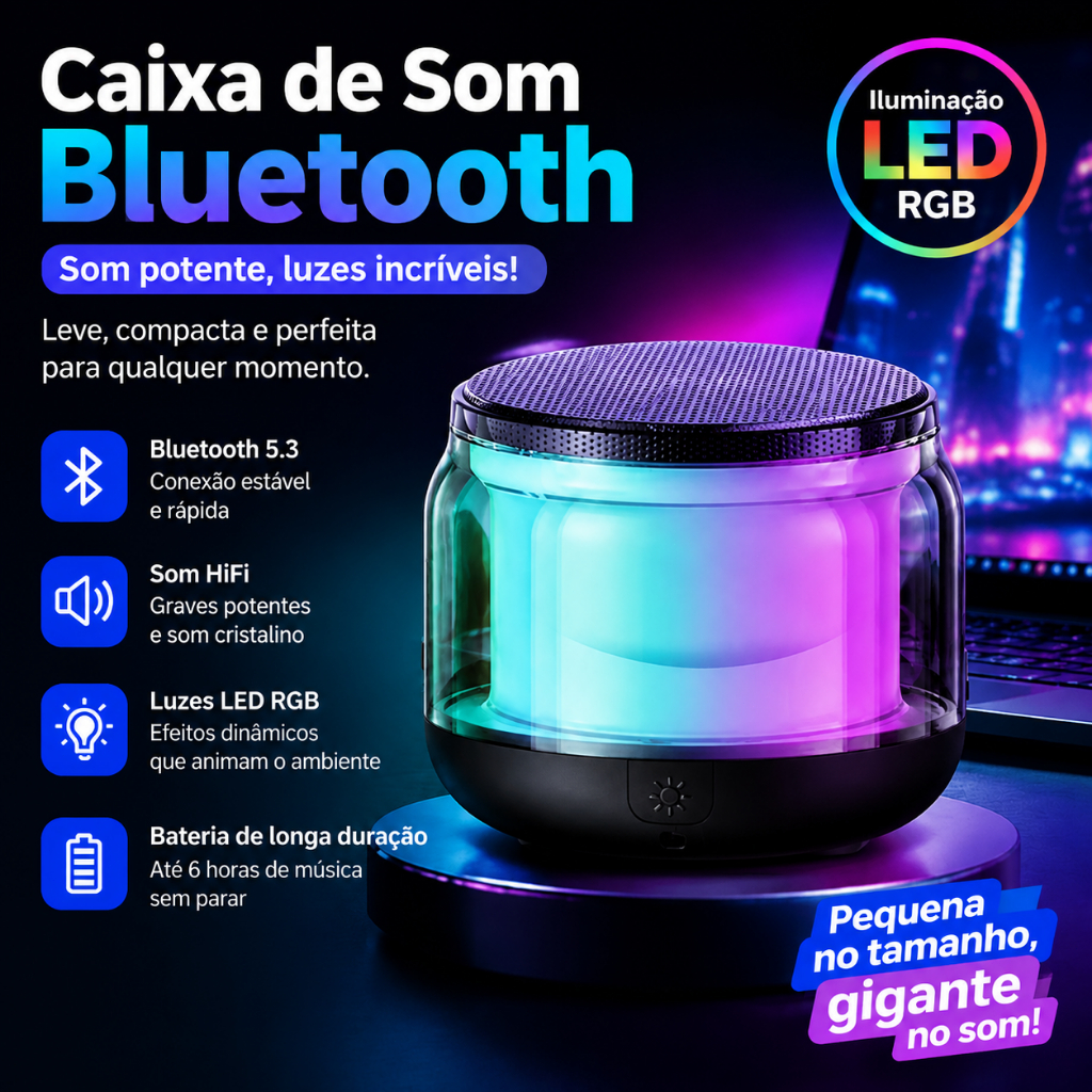 Alto-falante Bluetooth LED magnético portátil colorido ambiente RGB mini alto-falante à prova d'água