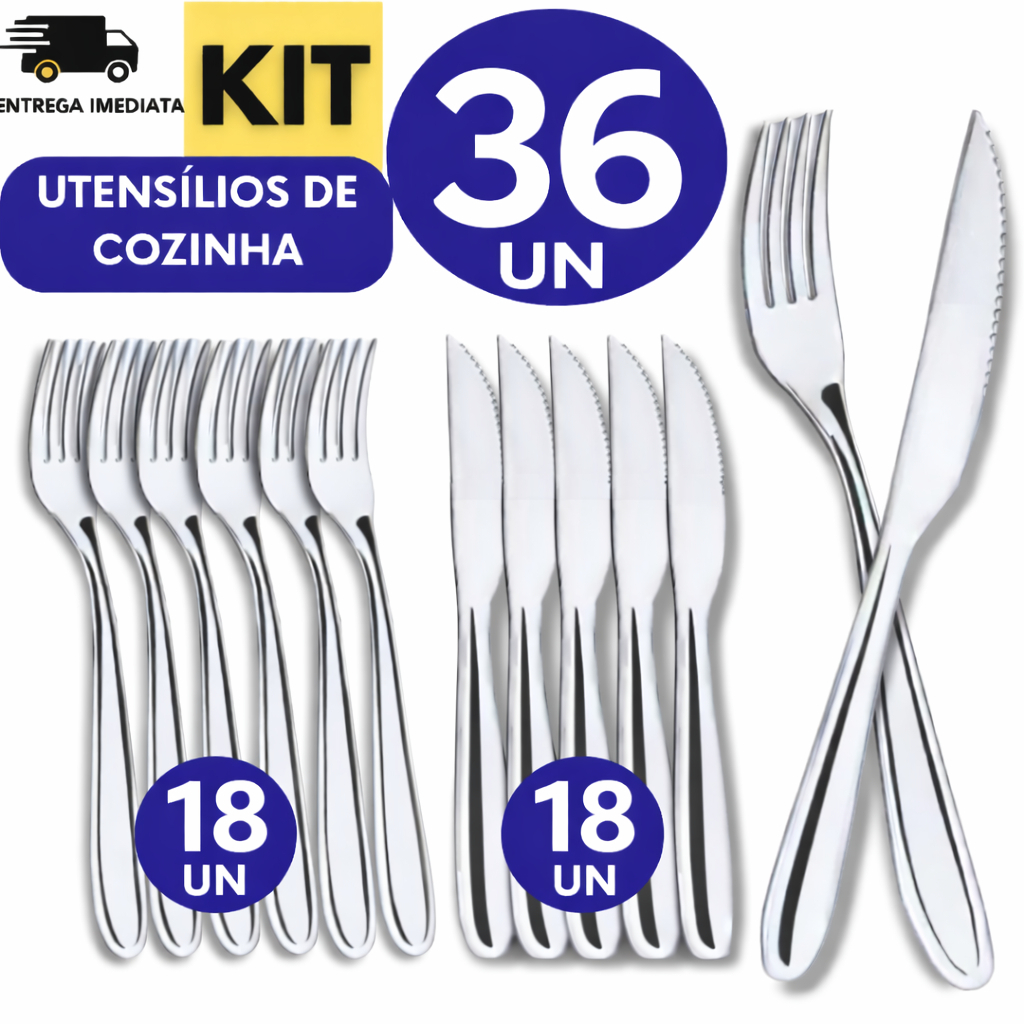Talheres Cozinha Faqueiro Completo Prateado Aço Inox Restaurante Buffet Garfo Faca Profissionais Hotel Resistente