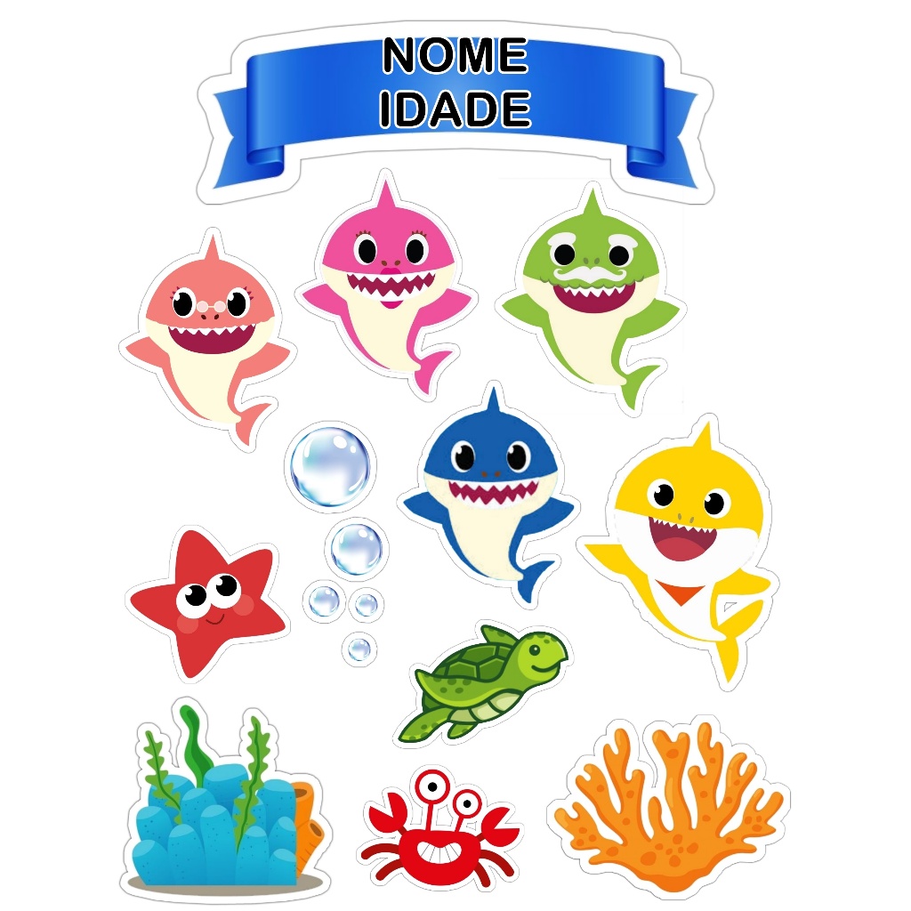 Topo Topper de Bolo BABY SHARK Aniversário Mêsversário