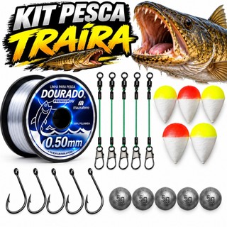 LINHA PARA TRAÍRA KIT PESCA COMPLETO E PRONTO PARA A PESCARIA COM ANZOL, CHUMBO, CABO DE AÇO, BOIAS E LINHA