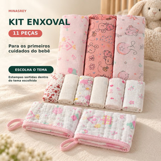 Kit Enxoval Bebê 11 Peças Cueiro Flanelado Babete Paninho de Boca 100% Algodão Recém Nascido Maternidade Menino Menina