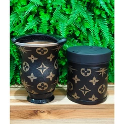 Kit Cuia Chimarrão Porongo Forrada Revestida + Porta Erva com Bico Dosador