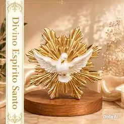 Imagem divino espírito santo 14 cm gesso pintura pérola e dourado - arte sacra - decoração religiosa - presente de fé