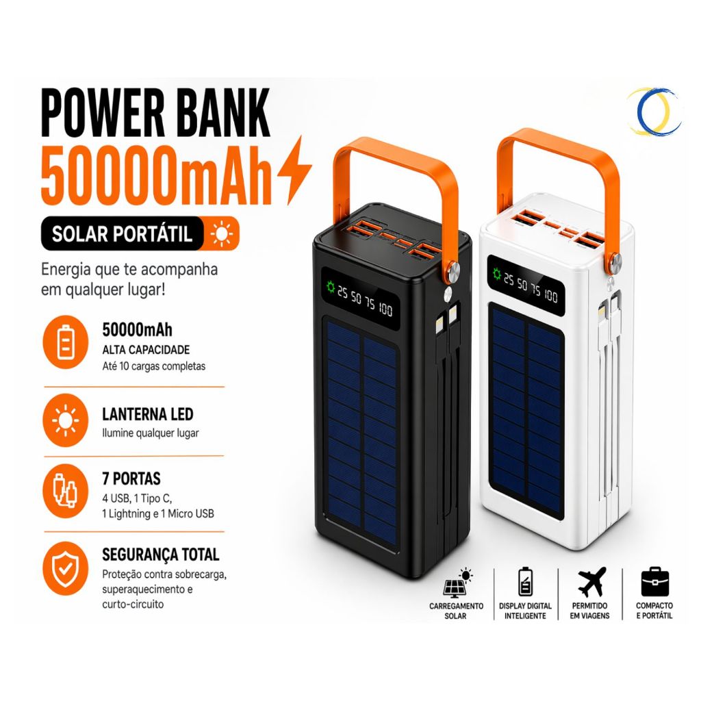 Carregador Power Bank 50000mah Carregamento Turbo Rápido Viagem Camping Usb Energia Toda Hora