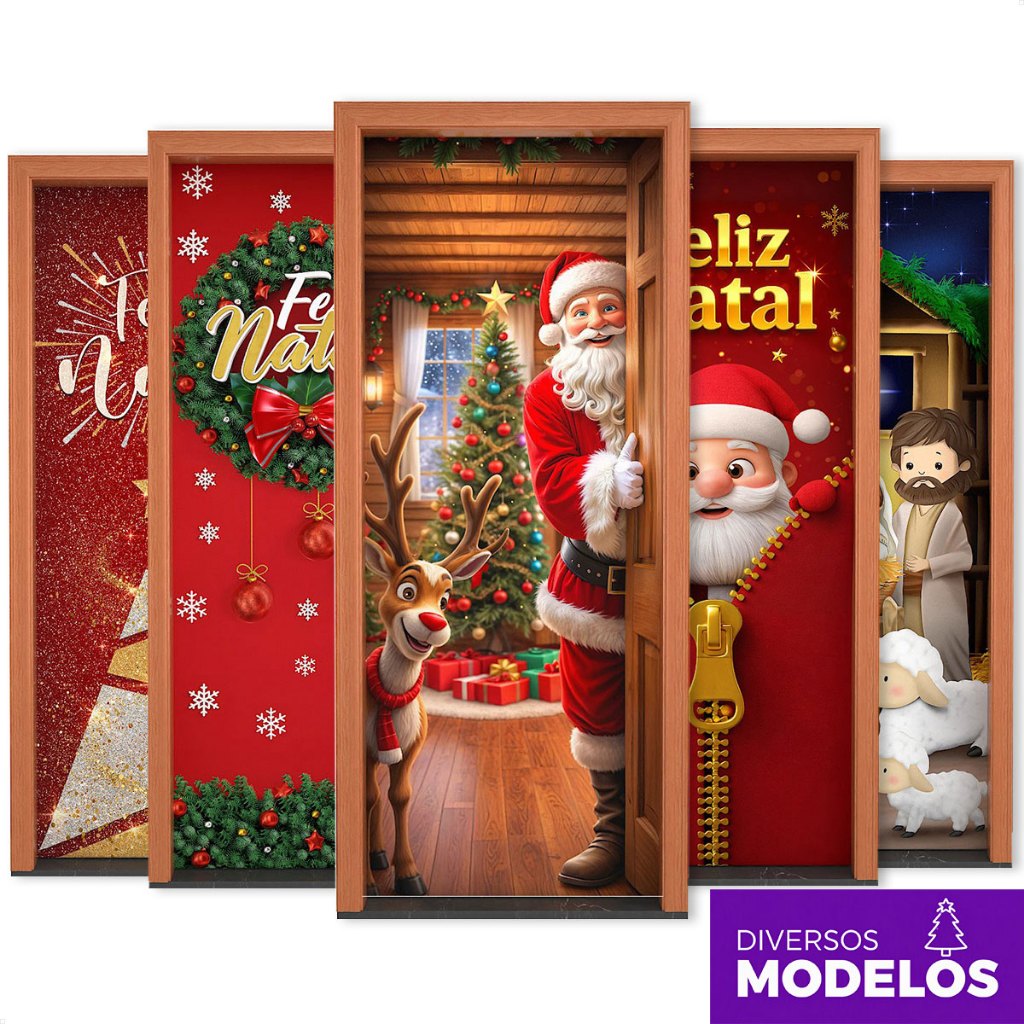 Capa de Porta Natal Decoração Natalina para Casa Em Tecido Sublimado Veste Porta C/Elástico 0,8x2,1m