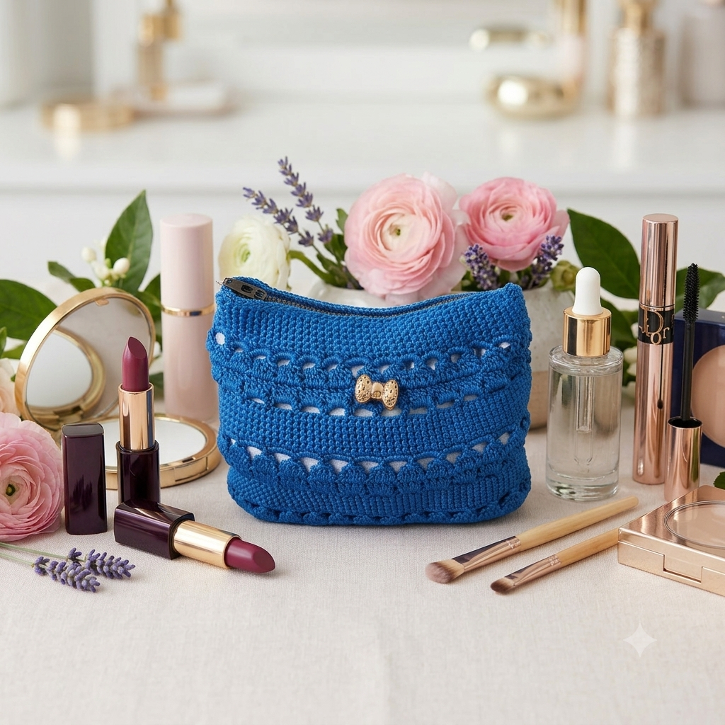 Bolsa  Artesanal em Crochê - Bolsa Necessaire Frasqueira de Crochê