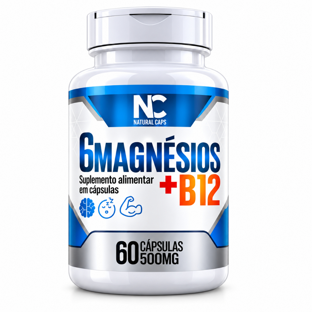 6 Magnésios + Vitamina B12 Metilcobalamina 60 Cápsulas Multi Benefícios - PRONTA ENTREGA
