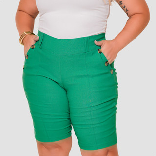 Bermuda Plus Size Social Feminina Com 6 Botões + Bolsos Laterais Super Elegante E Confortável Tecido Modelador 40 Ao 52