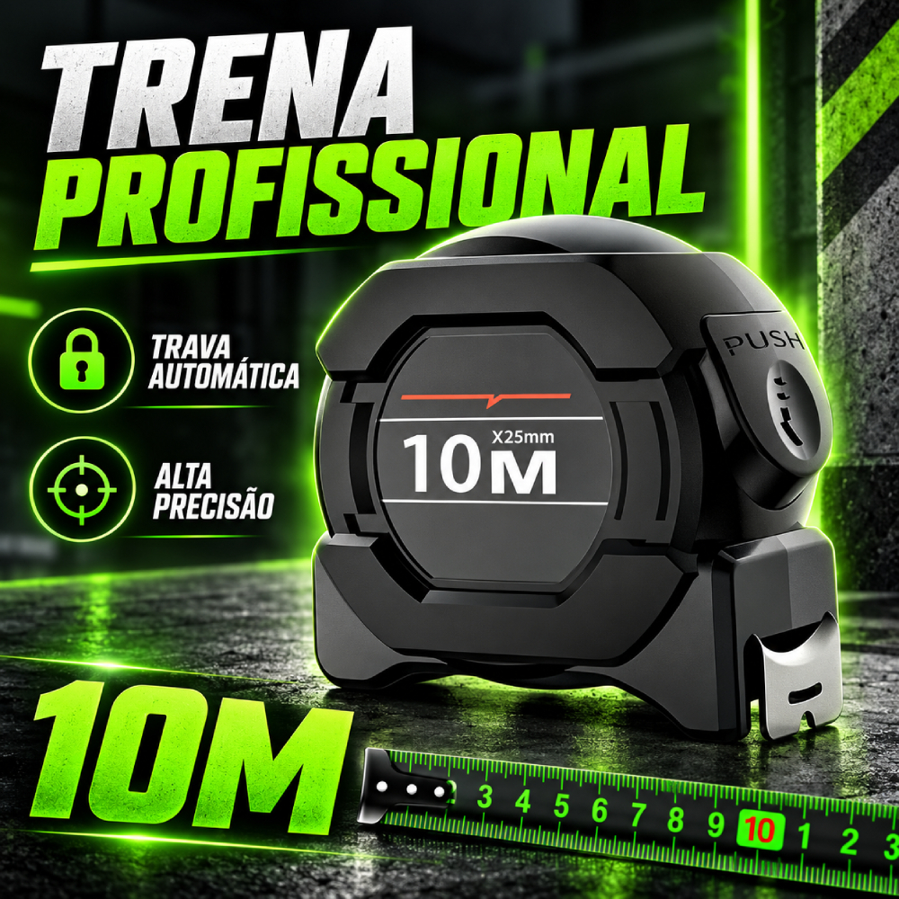 Fita Métrica Trena Profissional 10m Aço Reforçado Alta Precisão Trava Automática