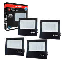 Kit 2, 3 ou 4 Refletor LED 100W 6500K Luz Branca Alta Potência Bivolt IP66 Avant