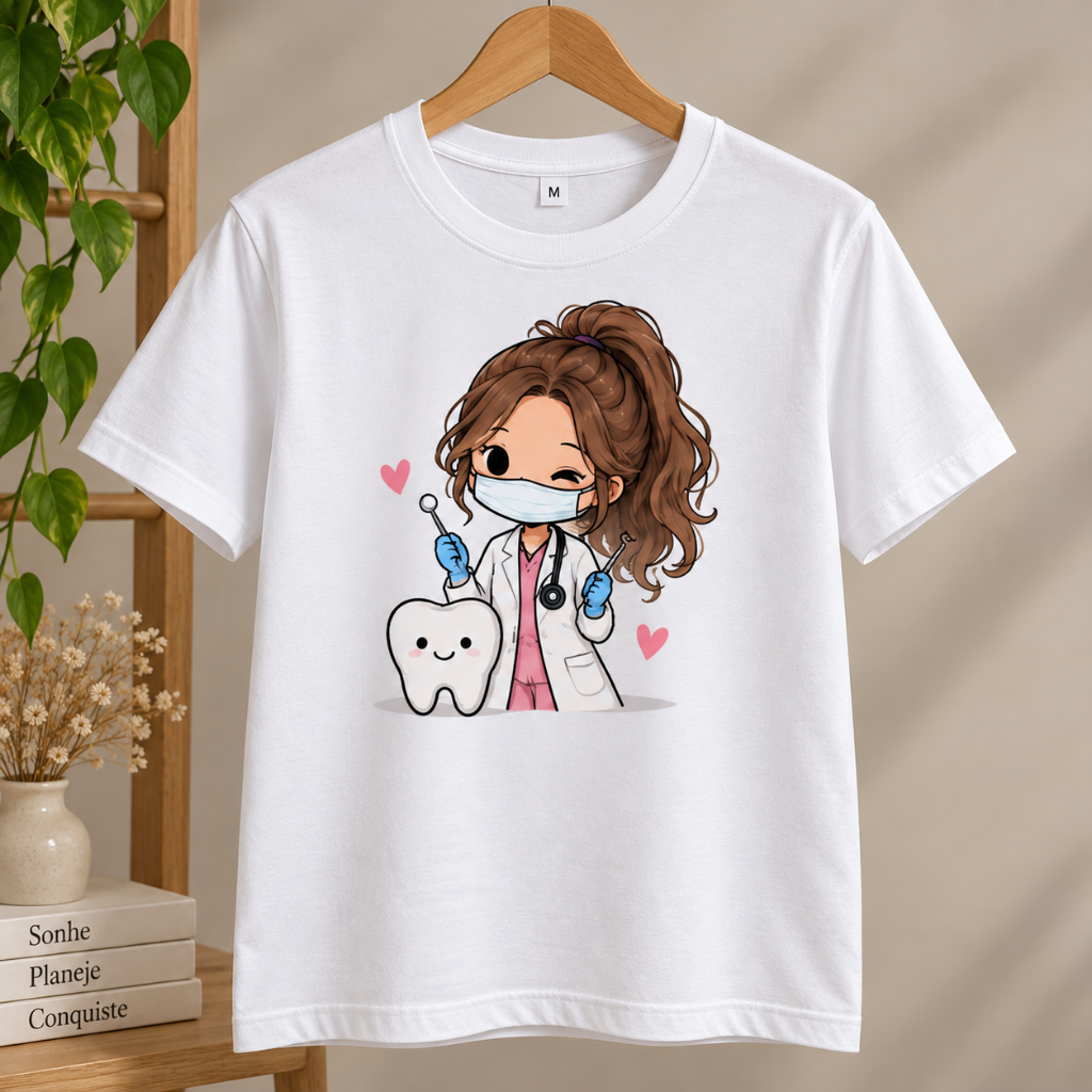 Camiseta Feminina Odontologia Dentista Estampa Profissão 100% Algodão