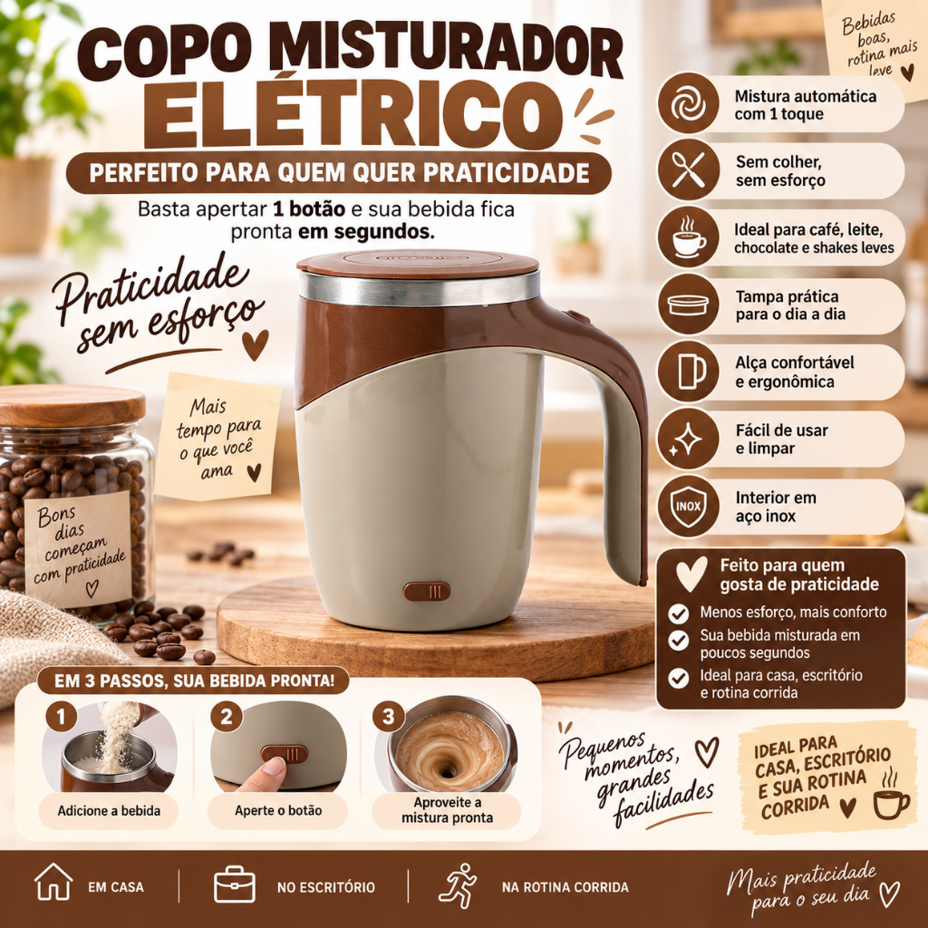 Copo Elétrico Misturador Portátil Café Leite Chá Com Tampa — imagem 2 de 2