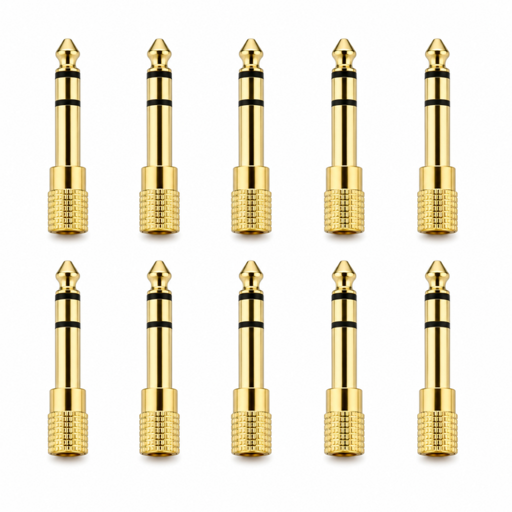 Kit 10 Plug Conector Adaptador P2 Fêmea para P10 Macho Estéreo Gold Premium Áudio Profissional