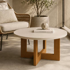 Mesa De Centro Redonda Retrô Versão 8001 em MDF Para Sala ou Decoração - N&T