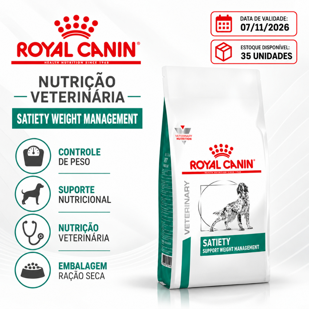 Ração Royal Canin Dieta Veterinária Satiety Controle de Peso para Cães Adultos 10,1kg