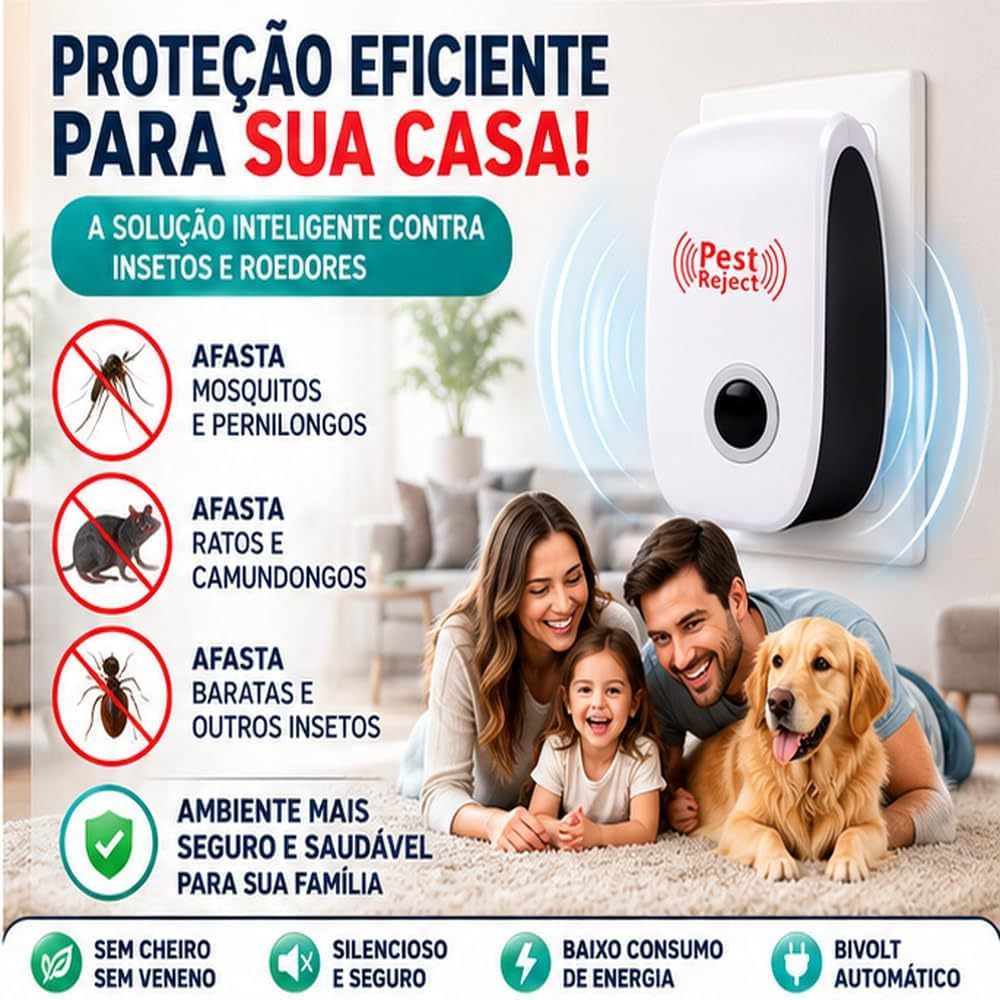 Repelente Eletrônico Ultrassônico Mosca Pernilongos Baratas Morcegos repele e Espanta Ratos Bivolt