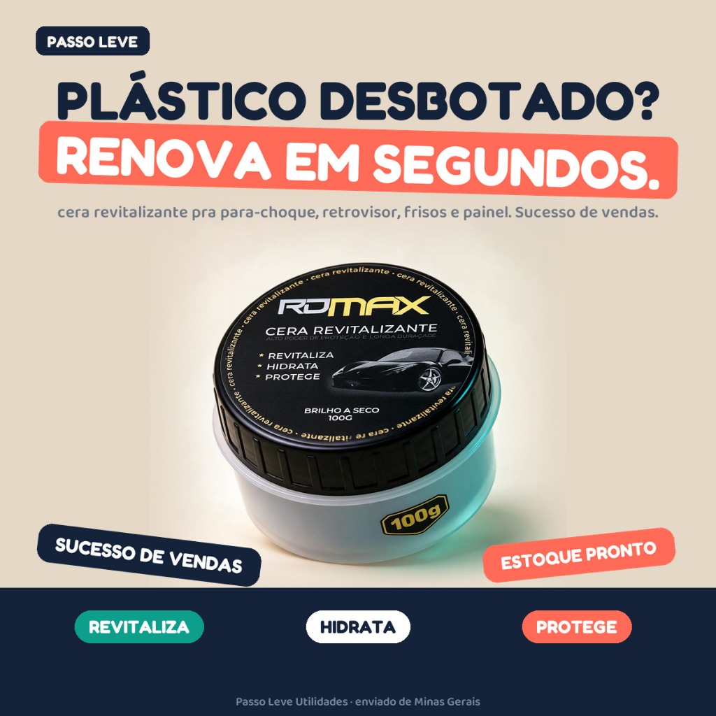 Revitalizador Plástico Automotivo RD MAX Cera Couro Vinil Para-choque Brilho Intenso
