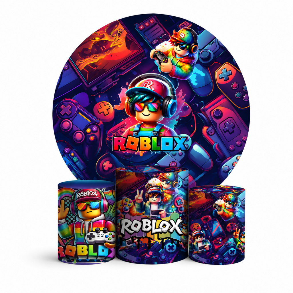 Kit Painel Redondo E Capas De Cilindro Festa Roblox 2