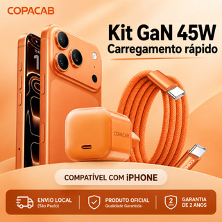 Fonte carregador 45W PD USB - C Super Rápido + Cabo USB-C para iPhone 15 16 17 18 Pro Max e Samsung/Android original