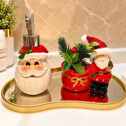 Porta Sabonete Liquido Saboneteira Cachepot Decoração Natalina cerâmica presente papai noel 200ml