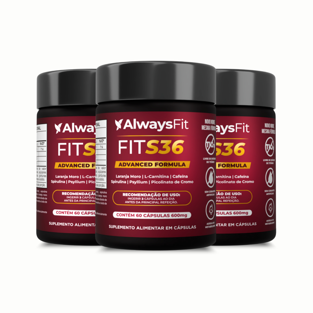 Kit 3 FitS36 AlwaysFit Psyllium Spirulina Picolinato de Cromo Cafeína L-Carnitina 60 Cápsulas