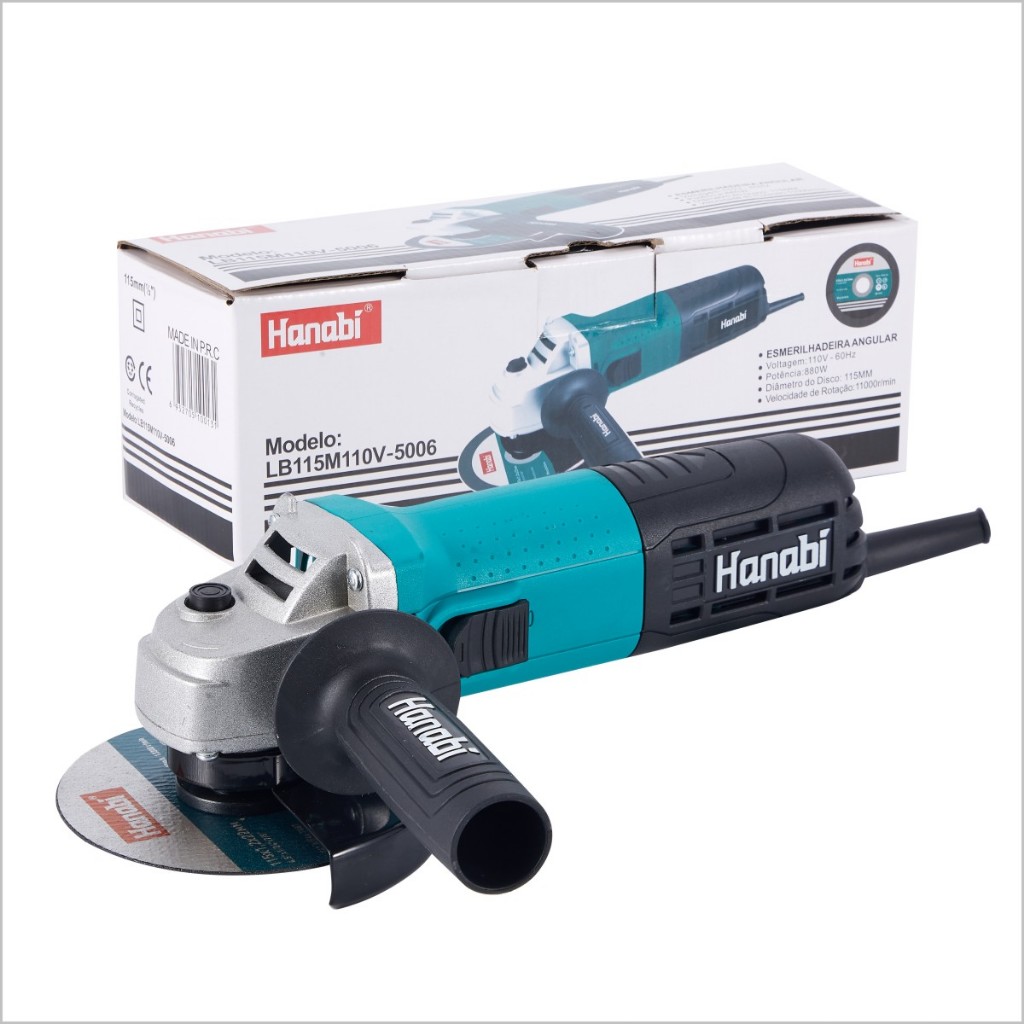 【Hanabi】 Esmerilhadeira Lixadeira Angular 880W 115mm 11000RPM Hanabi Profissional com 3 Discos — imagem 2 de 2