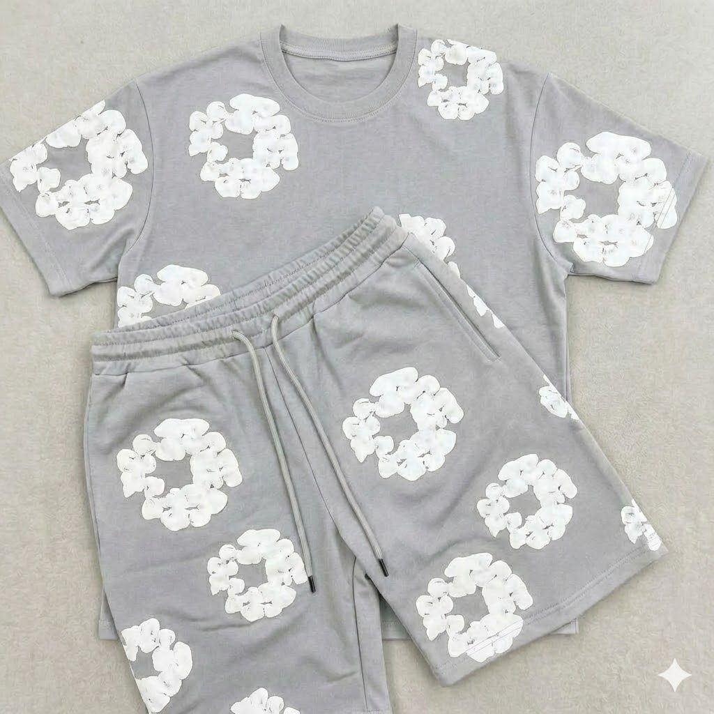 Conjunto Camiseta Mais Bermuda Algodao Estampado em DTF Kit Hype Estilo Gringo: Camiseta + Short Floral