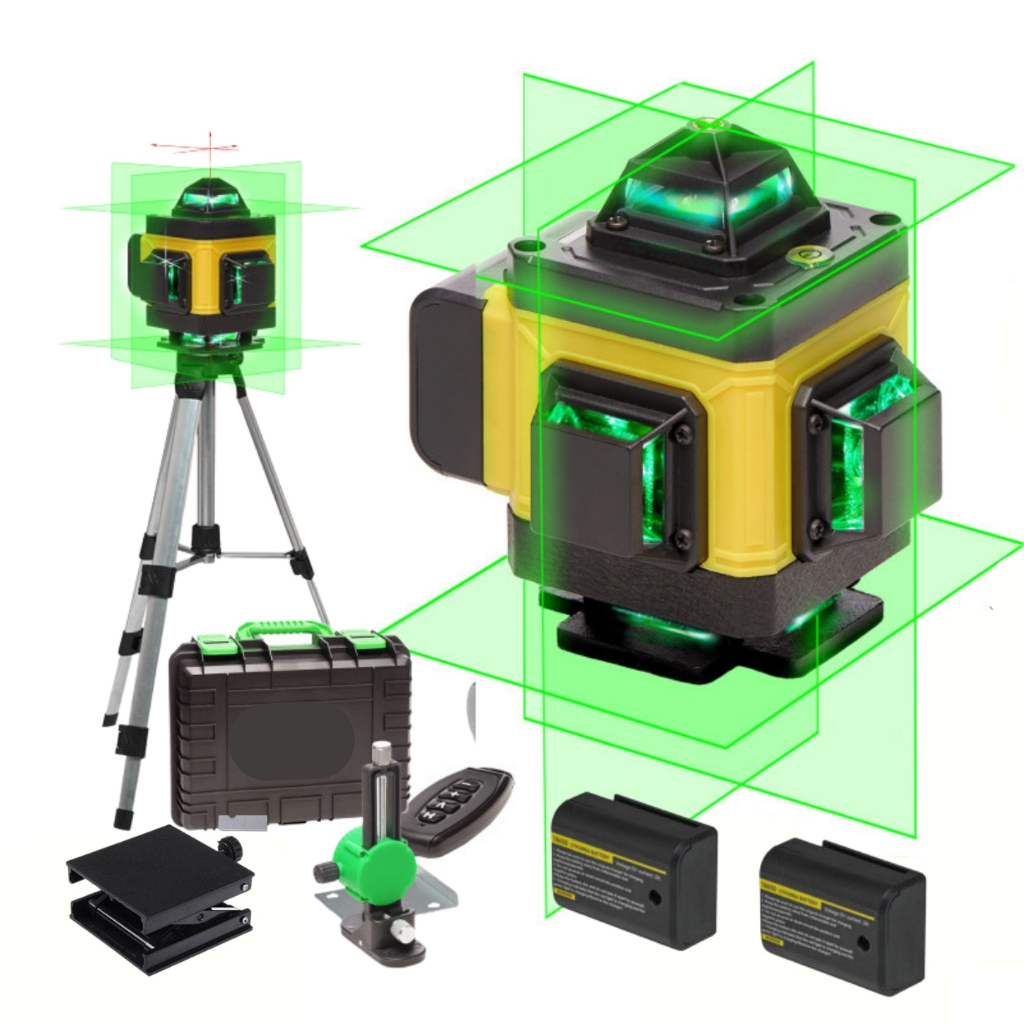 Nível Laser Recarregável 16 e 12 Linhas Tripé Verde Profissional 3D Autonivelante Com Controle 360
