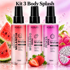 Kit 3 Body Splash Frutas Melancia + Morango + Pitaya Fresh Porán