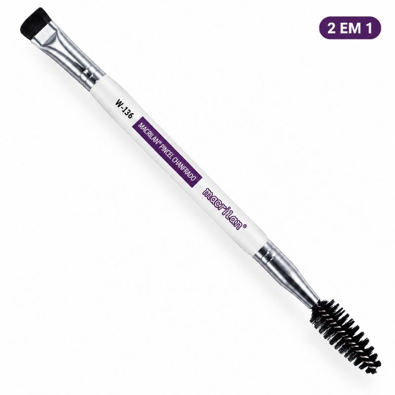 Pincel para Sobrancelha Macrilan W136 Duplo Chanfrado com Escovinha para Cílios