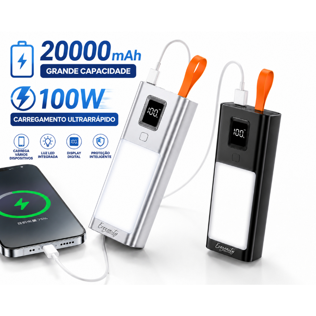 Powerbanks 20000mah  Carregador Portátil portátil grande Turbo 100W PD carregamento ultrarrápido
