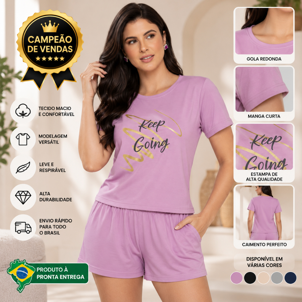 Camiseta Feminina 100% Algodão Peruano Premium Estampa Keep Going T-Shirt Manga Curta Blusa P M G