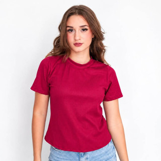 Promoção Blusa Feminina Canelada Premium  Manga Curta Básica. Preta, Vermelha, Bege, Marrom, Verde
