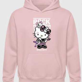MOLETOM GANGURU BLUSA DE FRIO CASACO ADULTO E INFANTIL HELLO KIT ROCK COM CAPUZ E BOLSO ESTAMPADO ESTILOSO ESTAMPADO