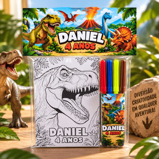 10 Kits de Pintura Dinossauros Personalizado com Tela e Canetinha