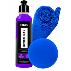 Kit Restaurador Plástico Restaurax 240ml Aplicador Pano Roxo