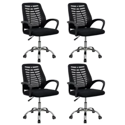 Kit 4 Cadeiras de Escritório Esteirinha Mesh Ergonômica Giratória Regulagem de Altura Tela Mesh Suporta até 120kg