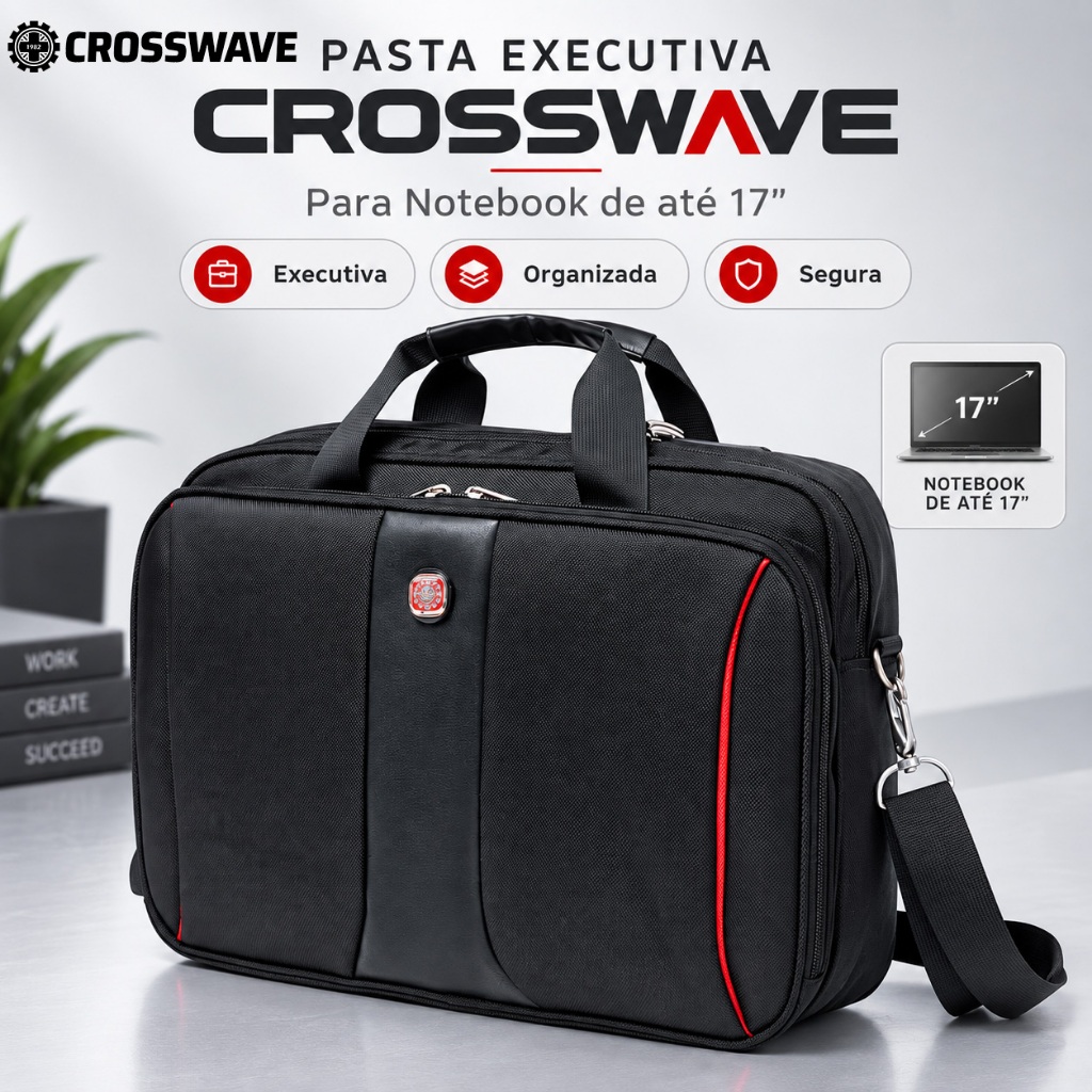 Mochila Executiva Masculina 15L para Notebook 17” Antifurto com Cadeado e Passador de Mala Trabalho Viagem Crosswave
