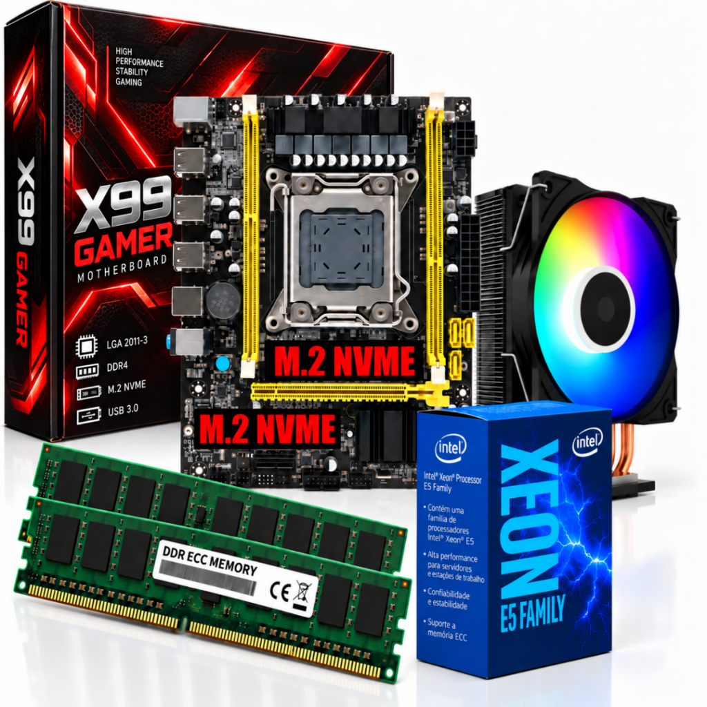 Kit Upgrade Gamer - Intel Xeon E5 2680 V4 28 Núcleos 3.3Ghz + Placa Mãe X99 + 64GB RAM DDR4