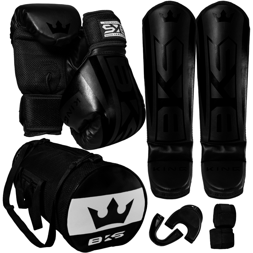 Luva De Boxe Muay Thai Kickboxing + Caneleiras+ Bandagens + Bucal + Case + Bolsa KIT BKS.
