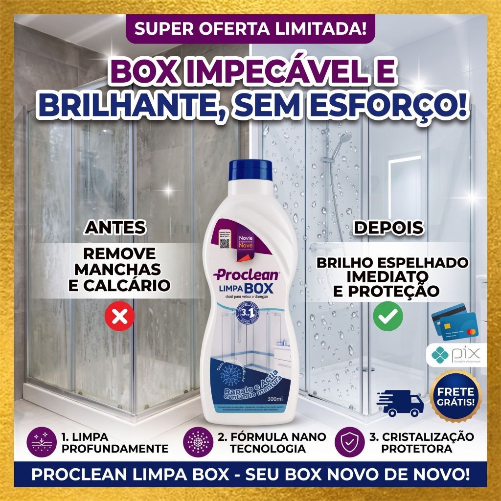 Limpa Box Removedor de Manchas e Calcário Cristalizador de Vidros