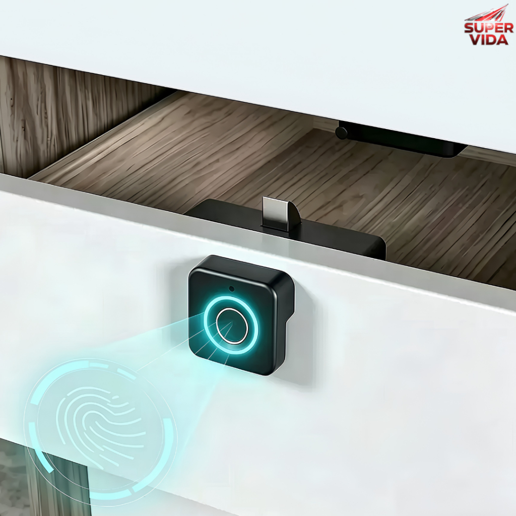 Fechadura Biométrica Quadrada para Armário com 10 Digitais, Bloqueio Automático e LED Preta