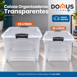 Caixa Organizadora Transparente 95L OU 65L com Rodas