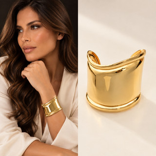 Bracelete Maxi Pulseira Ajustável Liso Orgânico Folheado