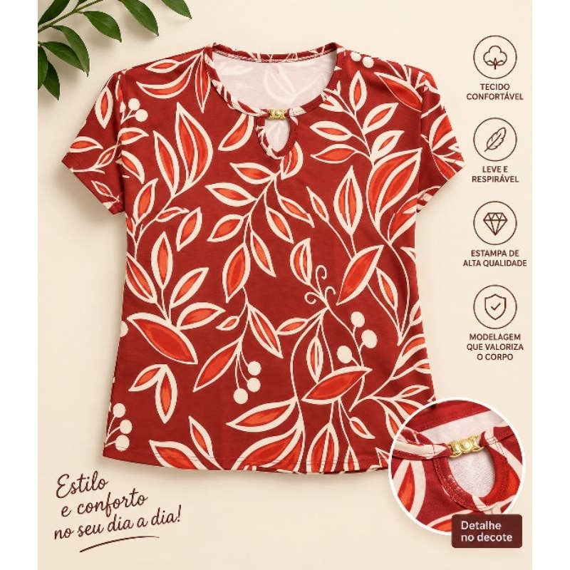 Blusas feminina Flórida casual tecido Visco lycra, conforto e leveza para seu dia a dia.