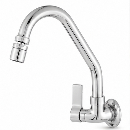 Torneira Cozinha Parede Metal Cromada Bica Móvel Arejador 1/4 Volta