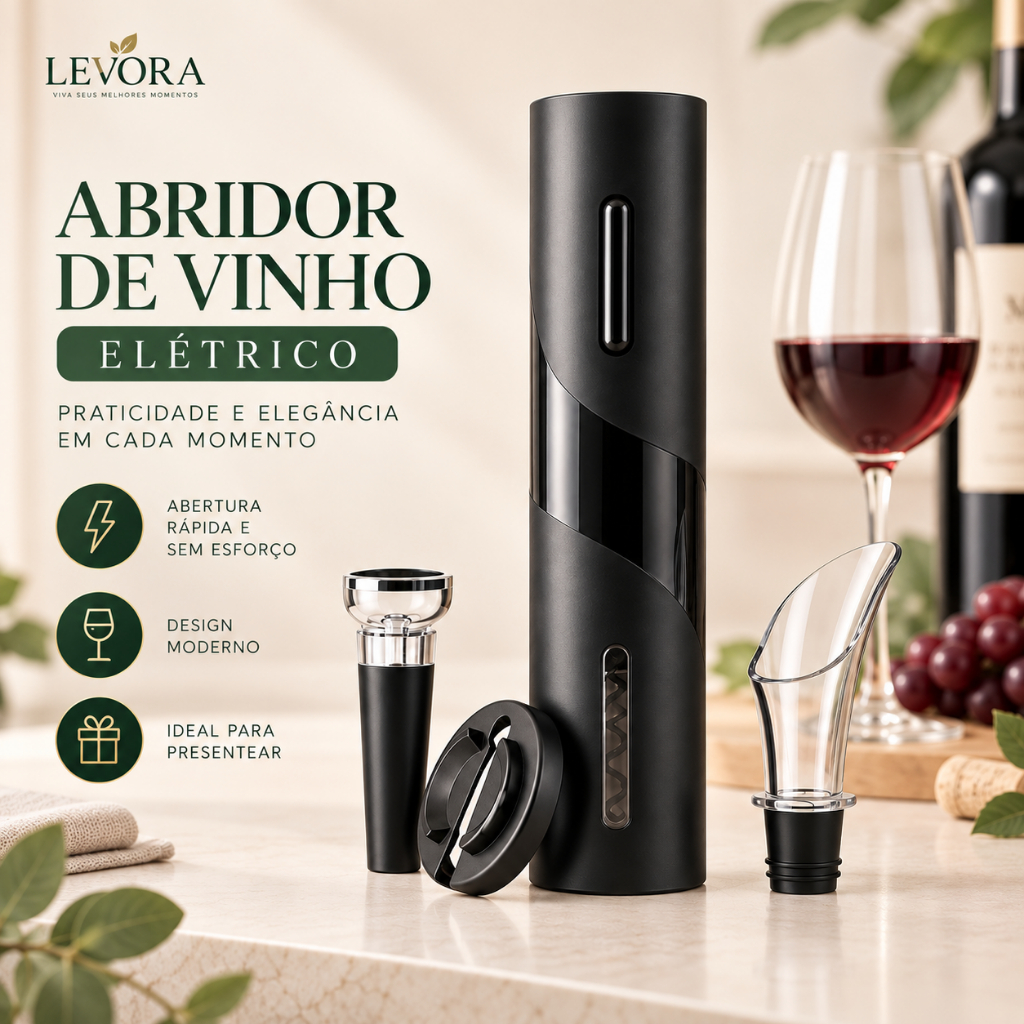 Abridor de Vinho Elétrico Saca Rolhas Automático + Cortador de Lacre - Kit Luxo